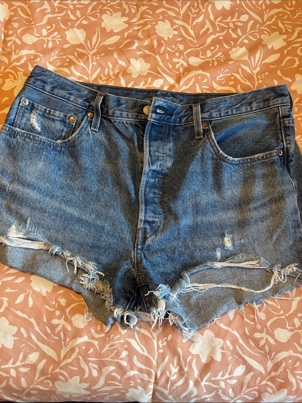Women's Distressed High-Rise Denim Shorts - Blue